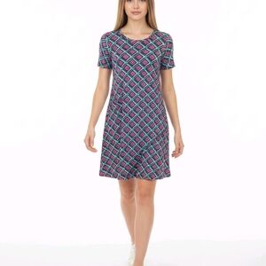 LuLaRoe Vibrant Pink and Blue Geometric Dress